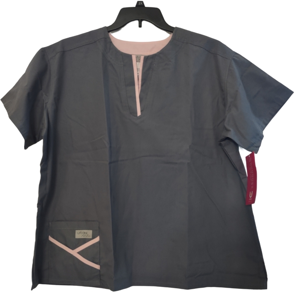 Urbane Scrubs Gray and Pink Scrub Top 2x NWT
